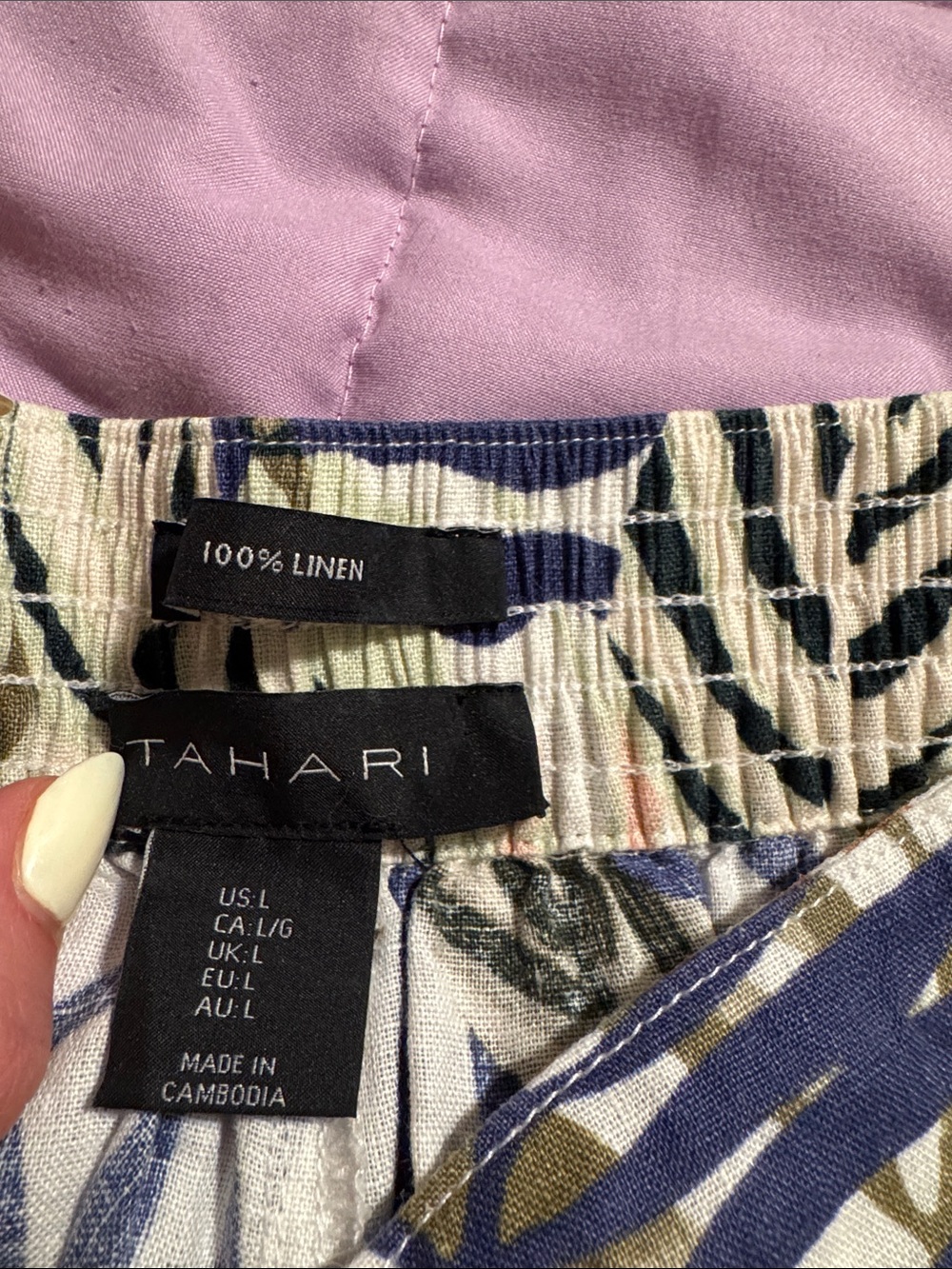 Tahari Wide Leg Linen Pant with Tropical Print - Picture 2 of 2